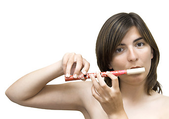 Image showing Woman making music with a flute