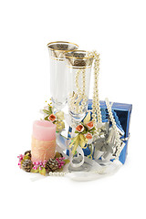 Image showing Costume jewelry, candles, wine glasses