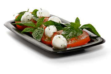 Image showing Caprese on Black Plate