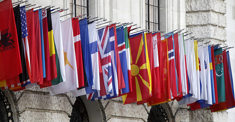 Image showing International flags at the Hofburg in Vienna