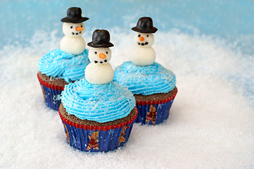 Image showing Cupcakes with snowmen