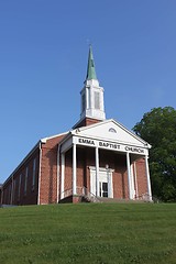 Image showing Little brick church on the hill