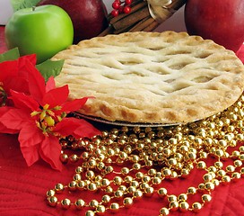 Image showing Hot Fresh apple pie with Christmas 