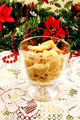 Image showing Clear  bowl of peanut brittle at Christmas