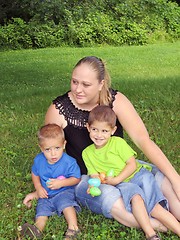 Image showing Mother and two little boys