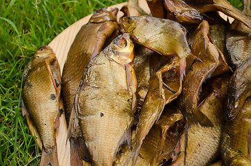 Image showing Smoked healthy ecologic fish smokehouse closeup 