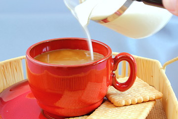 Image showing putting milk into the coffee