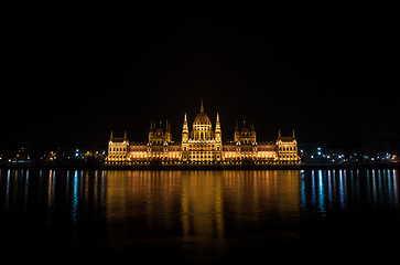 Image showing Night detail of the Parliament building in Budapest, Hungary