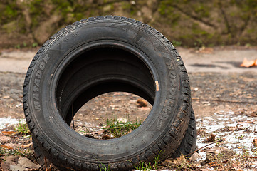 Image showing Truck tyre in the mud