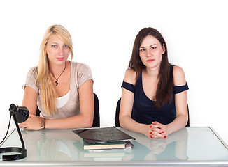 Image showing Two beautiful student girls getting ready for school