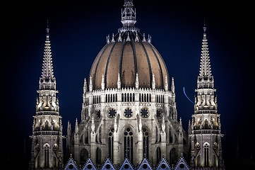 Image showing Night detail of the Parliament building in Budapest, Hungary