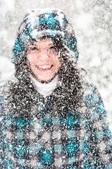 Image showing Photo of a young woman in the snow