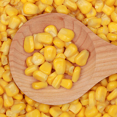 Image showing Corn on a wooden spoon