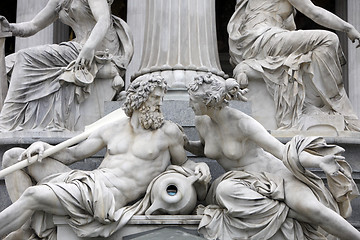 Image showing Detail of Pallas-Athene fountain in front of Austrian parliament, Vienna, Austria. Sculptures represent rivers Danube and Inn