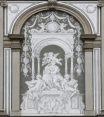 Image showing Artwork on back wall of University building in Vienna, Austria