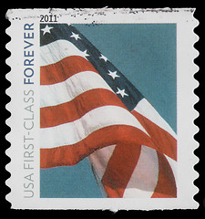 Image showing Stamp printed in USA, Flag, 