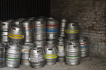 Image showing Metal beer barrels