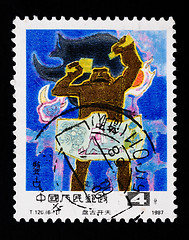 Image showing A Stamp printed in China shows a fairy story of Pan Gu,the creator of the universe