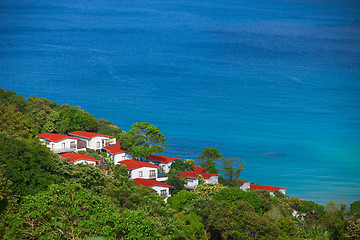 Image showing Beautiful small houses near the tropical ocean