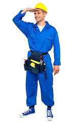 Image showing Repairman looking forward shielding hand