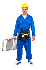 Image showing Construction worker ready with stepladder