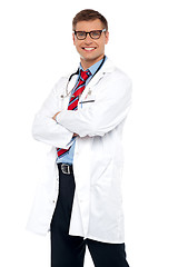 Image showing Cheerful young physician wearing eyeglasses