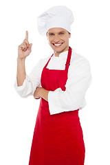 Image showing Happy smiling chef showing index finger