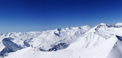 Image showing Panorama of snowy mountains in nice day