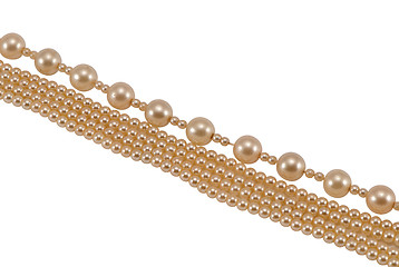 Image showing Pearl bead jewelry chain closeup isolated on white 