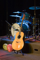 Image showing Guitar and Drums on Stage