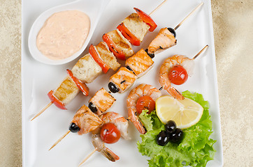 Image showing grilled salmon and shrimps