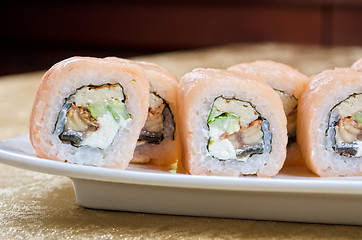 Image showing shrimp and eel sushi roll