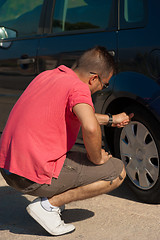 Image showing Checking the tyre