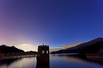 Image showing Reservoir at night with stars in Hong Kong