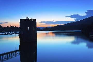 Image showing Lake landscape at sunset