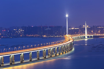 Image showing Hong Kong Shenzhen Western Corridor Bridge at night