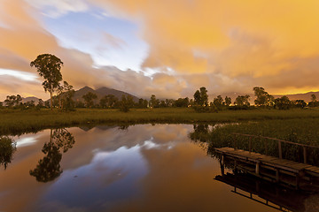 Image showing Sunrise pond at wetland
