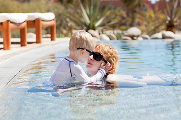 Image showing mother and her son in the pool