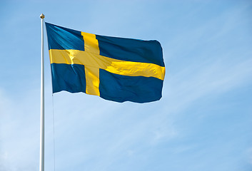 Image showing Flag of Sweden in the blue sky