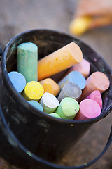 Image showing Bucket of crayons