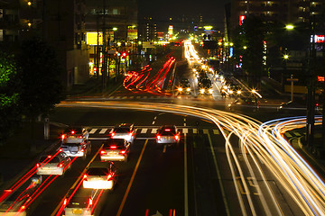 Image showing Night crossroad traffic