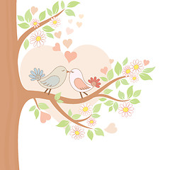 Image showing Two kissing birds on the tree
