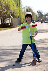 Image showing little boy with a scooter