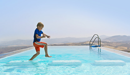 Image showing Boy Playing In  Swimming Pool 