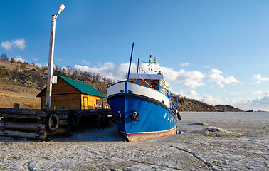 Image showing boat in frozen baikal