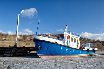 Image showing boat in frozen baikal