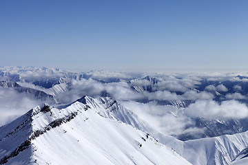 Image showing High mountains in haze. Caucasus Mountains.