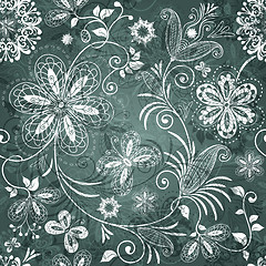 Image showing Green-white floral pattern