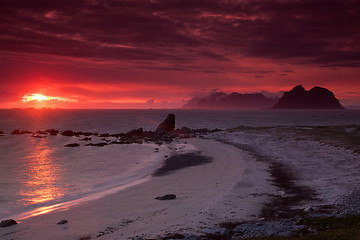 Image showing Midnight sun on Lofoten