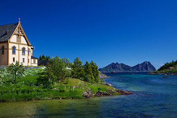 Image showing Nature around Lofoten cathedral